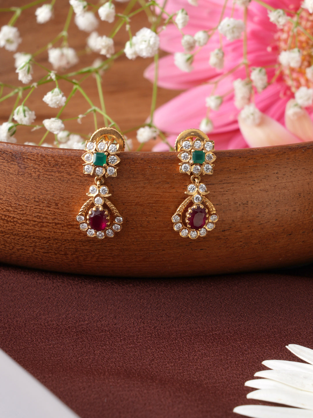 Emerald and Ruby Drops Diamond Earring