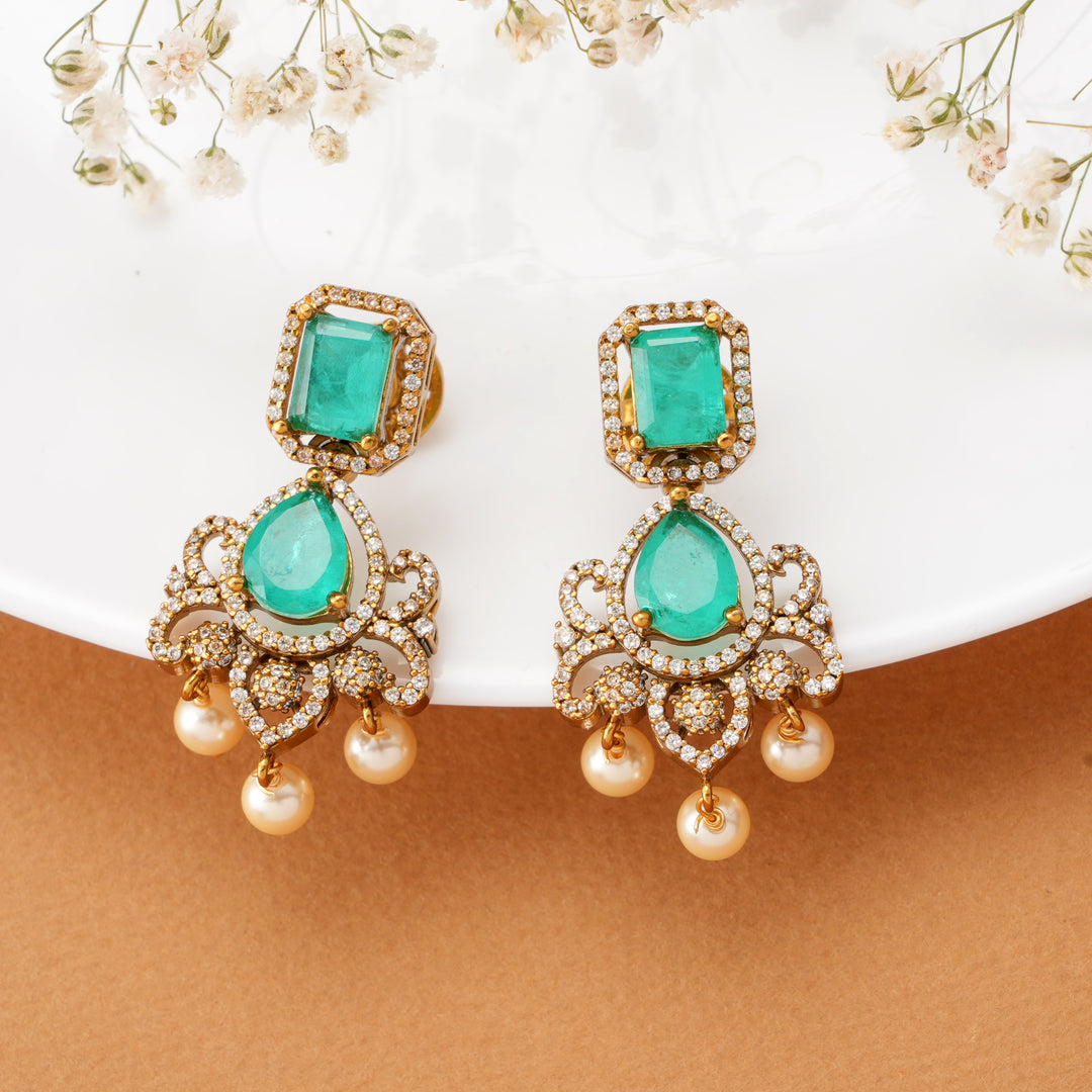 Emerald with Pearl Drop Swarovski Stud