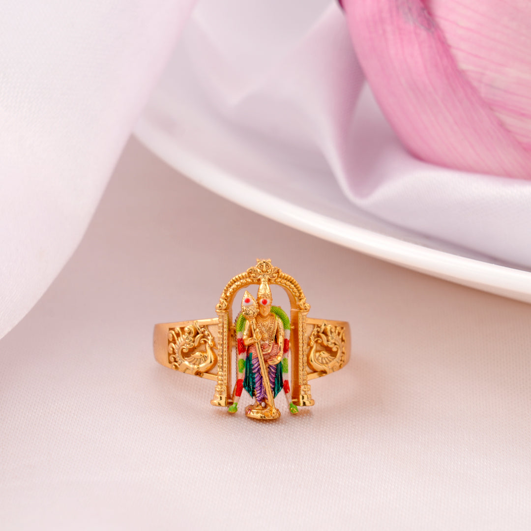 Traditional Murugan Silver Gold-Plated Ring
