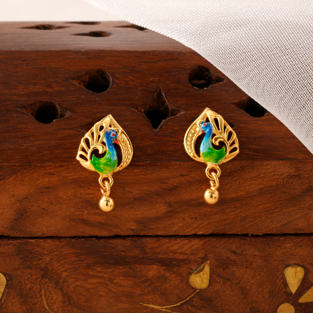 Temple Style Peacock Golden Earrings