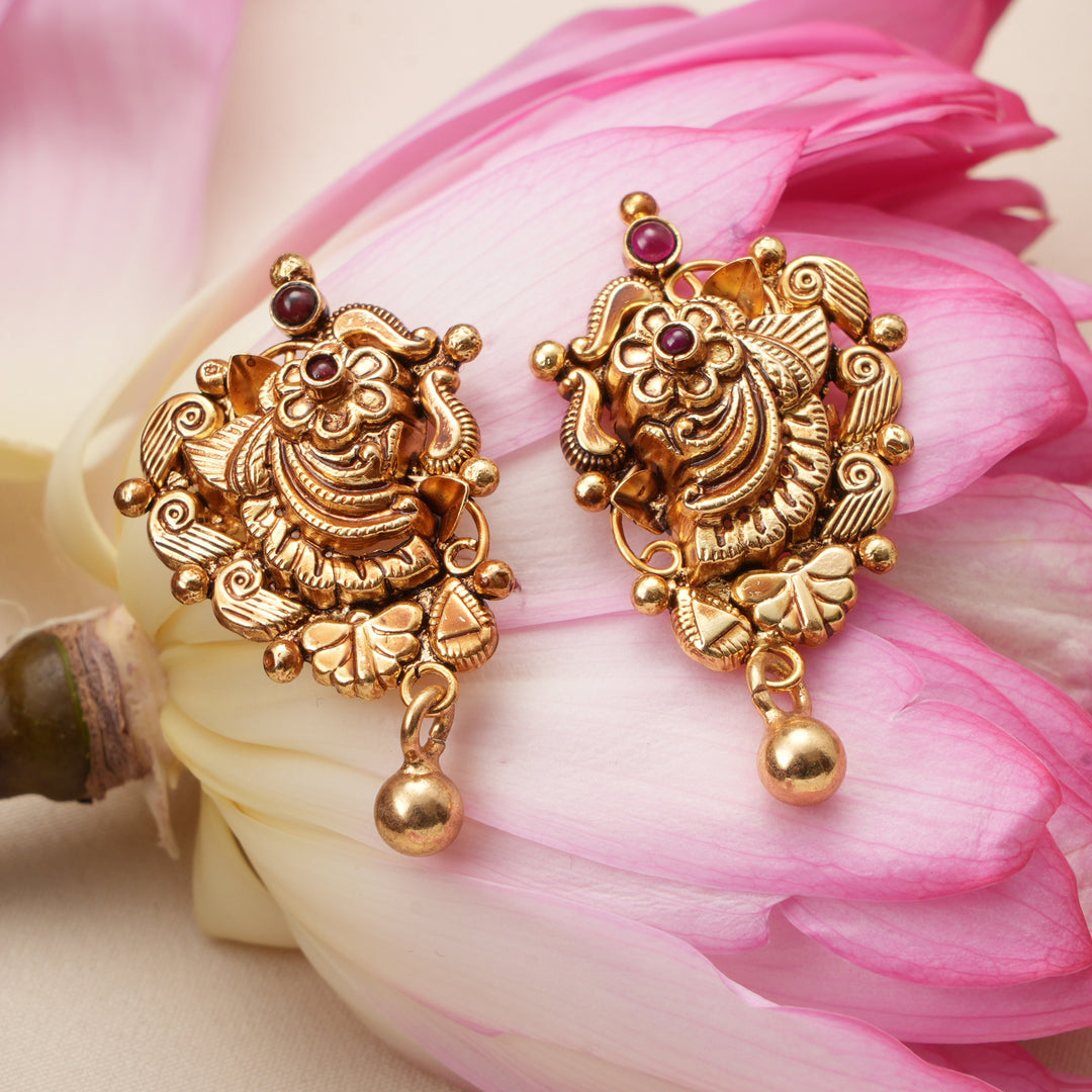 Ruby with Traditional Golden Drop Earrings