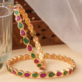 Elegant Ruby & Emerald Leaf Design Bangle