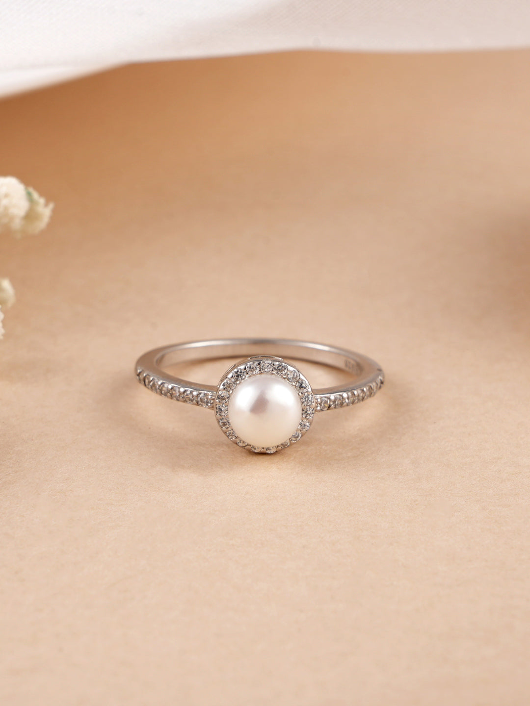 Pearl Ring with White Stone