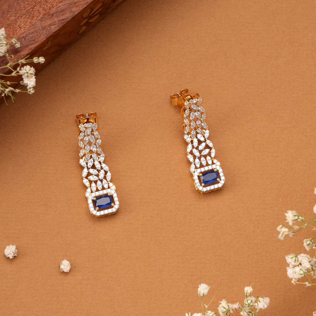 Halo Blue Sapphire drops with Swarovski Earrings