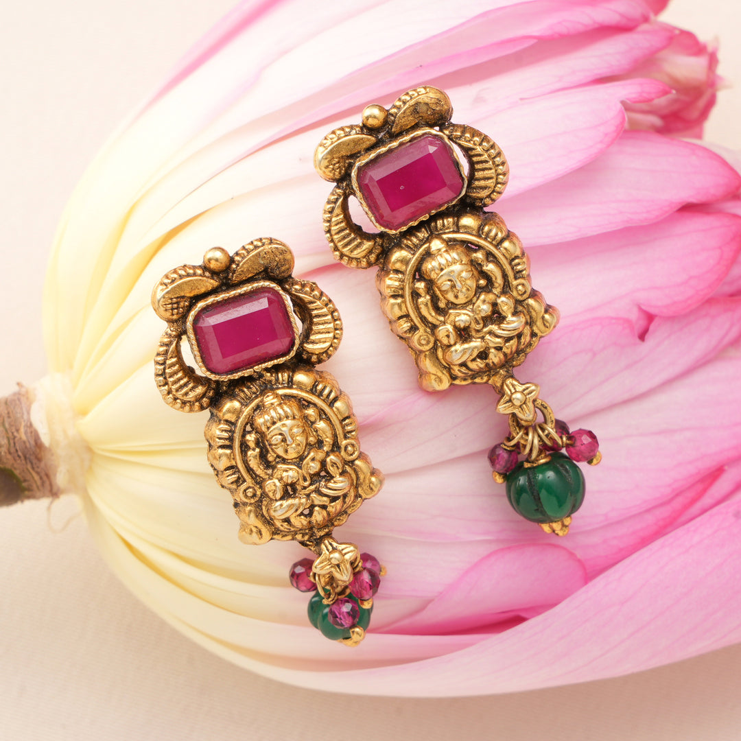 Halo Ruby with Antique Lakshmi Earrings
