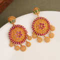 Traditional Floral Ruby Stone Gold Dangle Earrings