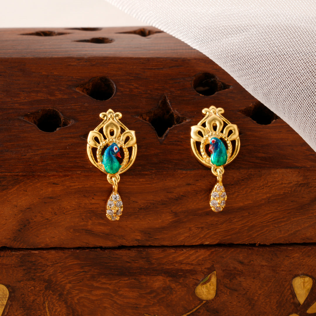 Peacock Design Gold Plated Silver Earrings