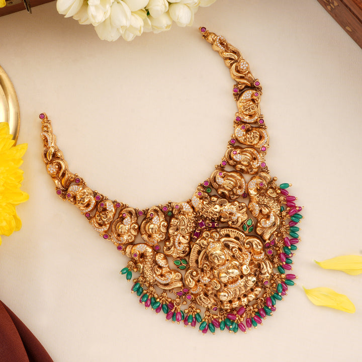 Lakshmi with Green & Pink Beads Necklace