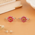 Beautiful Red Sunflower Silver Fancy Metti