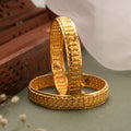 Bold Horizontal Floral Pattern Gold Screw Bangle