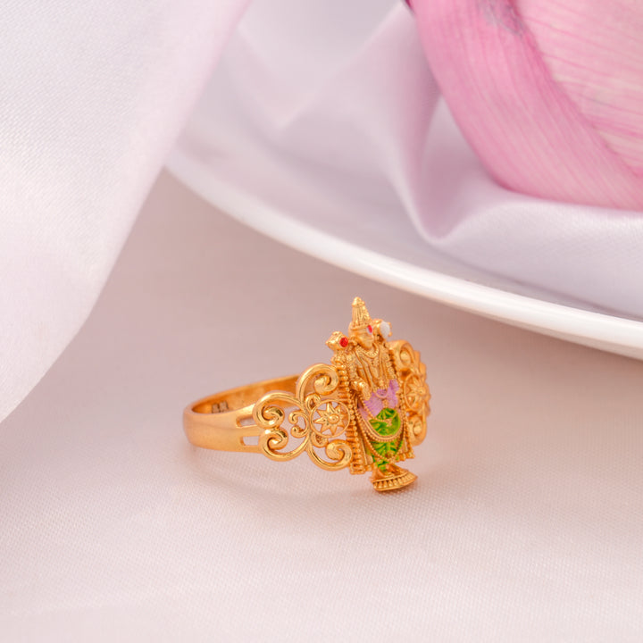 Temple Inspired Balaji Gold Finish Silver Ring