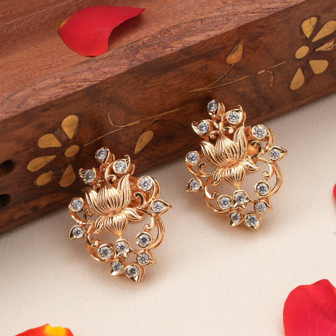 Lotus Nagas Earrings with White Stones