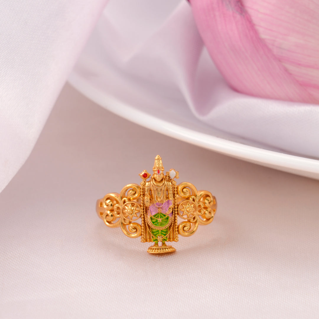 Temple Inspired Balaji Gold Finish Silver Ring
