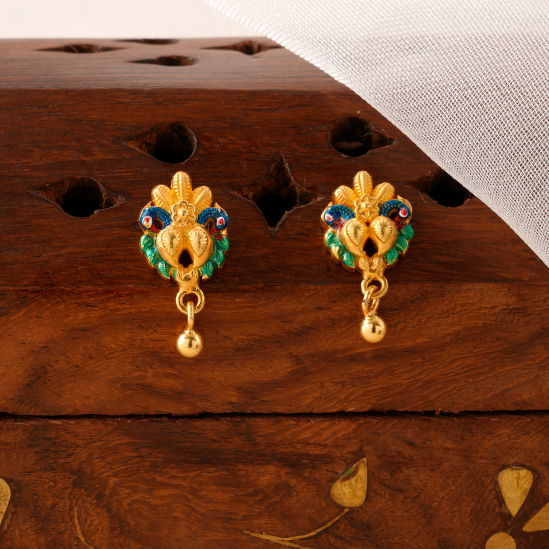 Traditional Peacock Golden Drop Earrings