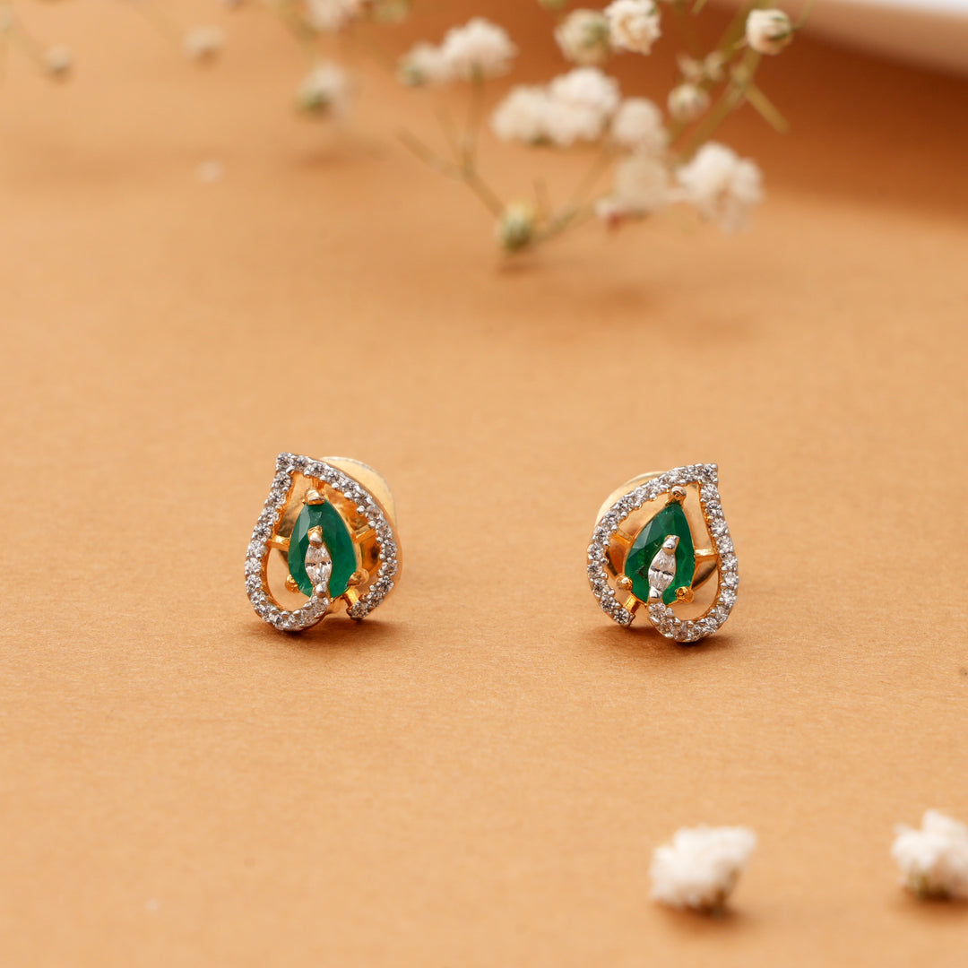 Single Emerald with Leaf Design Swarovski Earring