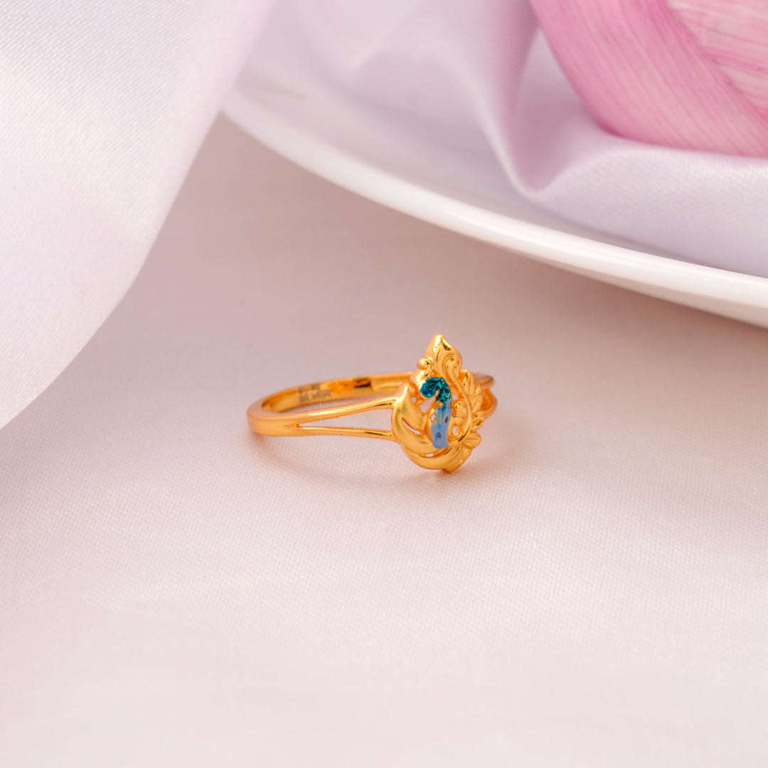 Gold Plated Peacock Design Silver Ring
