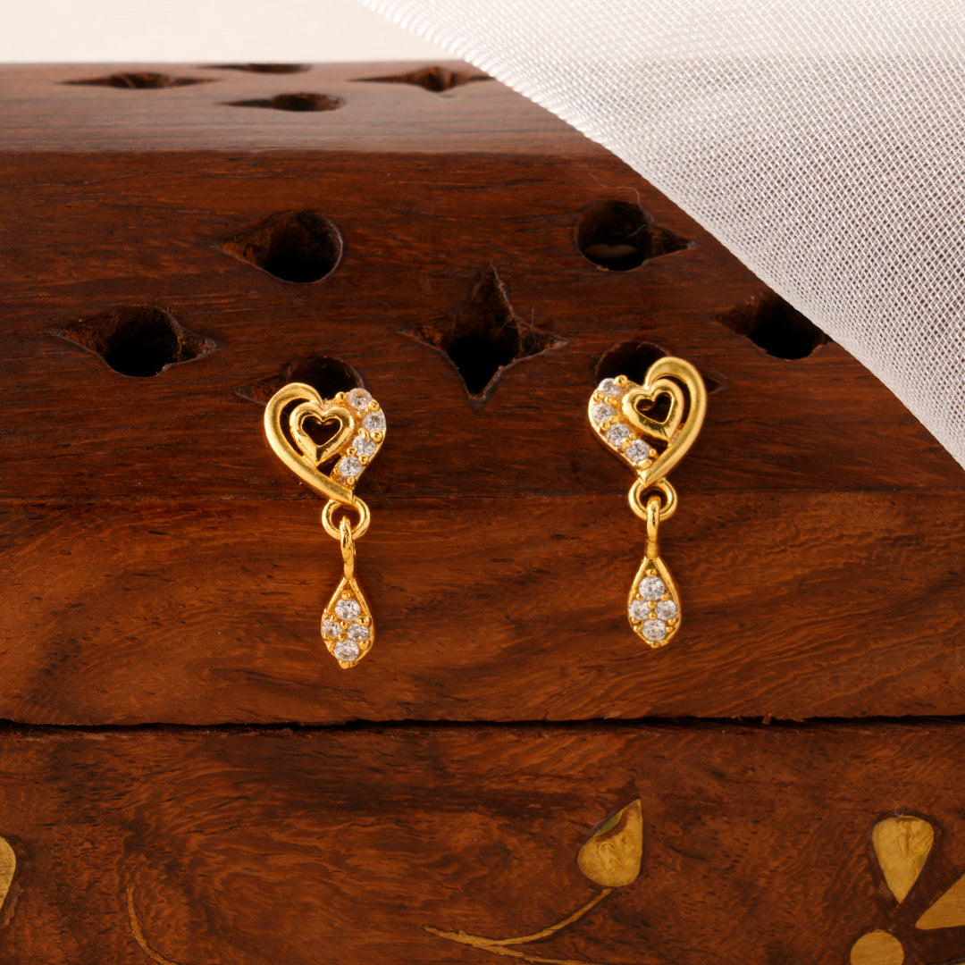 Heart Shape with White Stone Golden Earrings