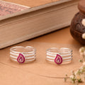 Pink Leaf Enamel Silver Toe Ring