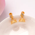 Floral Pattern White Stone Golden Jhumkas