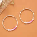 Pink Enamel Tube Bead Baby Silver Bangle