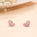 Silver Pink Baby Socks Design Stud Earring