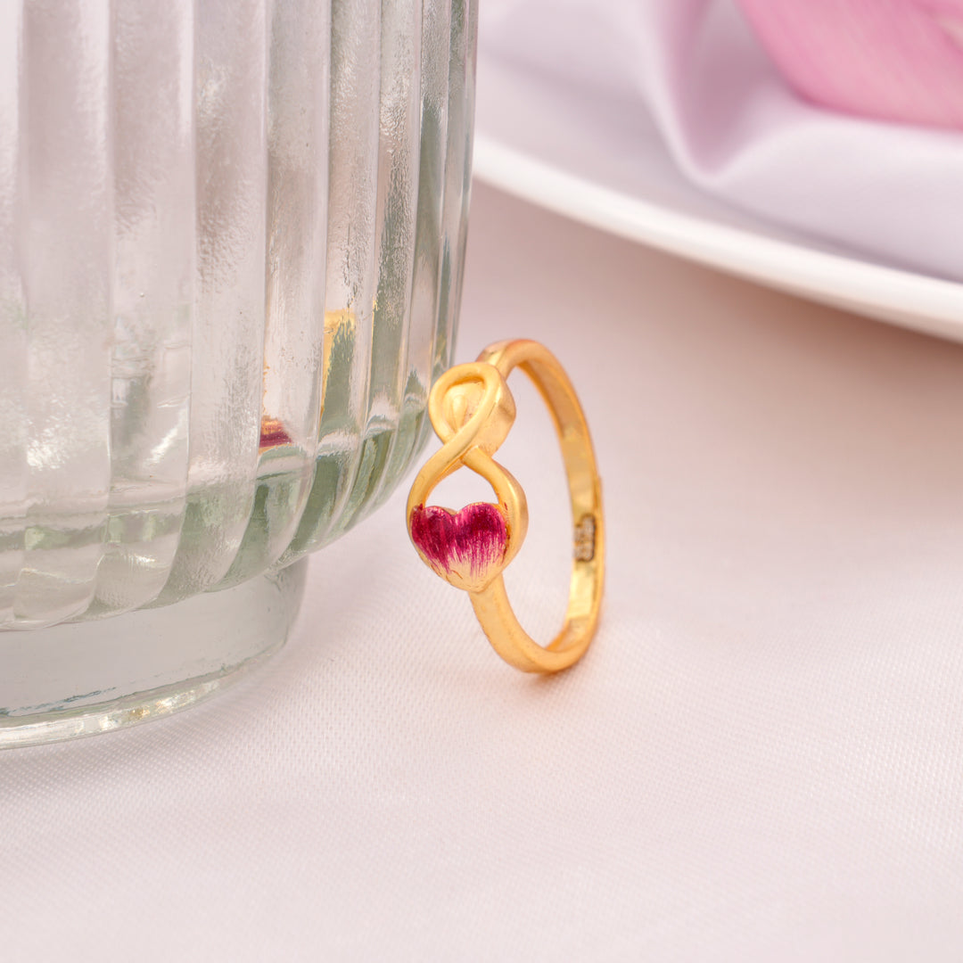 Infinity Pink Heart Golden Silver Ring