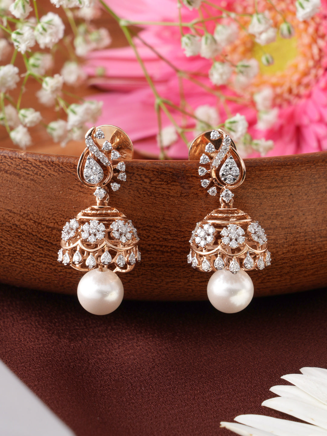 Pearl Studded Diamond Jhumka Earring
