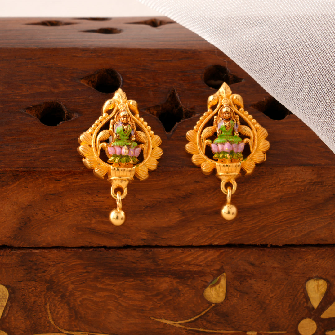Temple Inspired Gold-Plated Lakshmi Studs