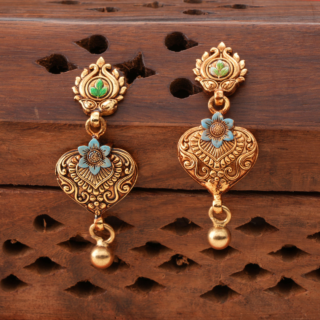 Heart Design with Nagas Golden Drops Earrings