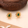 Golden Emerald Leaf Glow Kundan Stud
