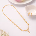 Leafy Pattern White Stone Golden Necklace Set