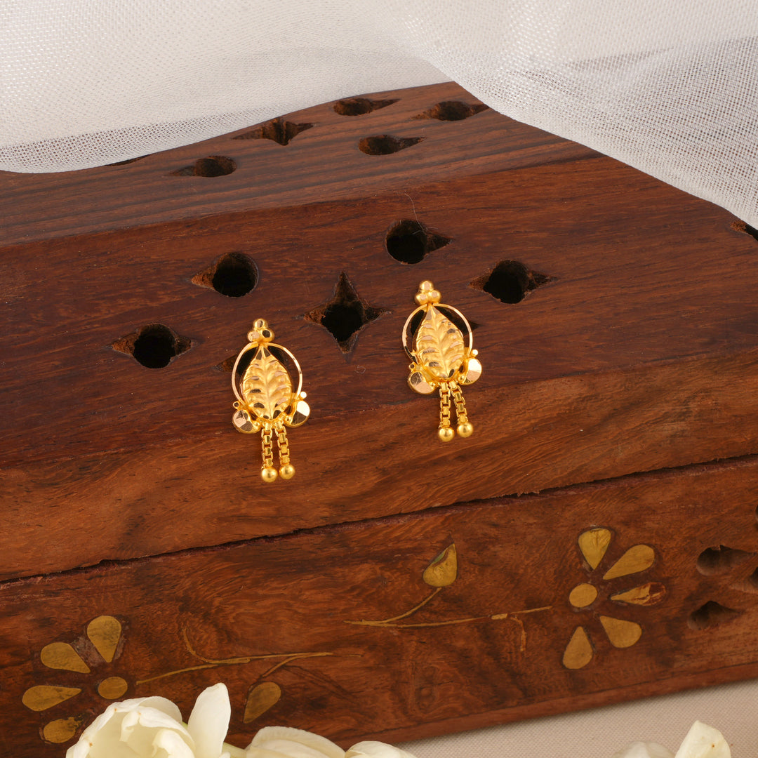 Leafy Gold Drop Earrings