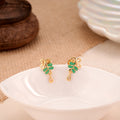 Green Leaf Enamel Casting Golden Drop Stud
