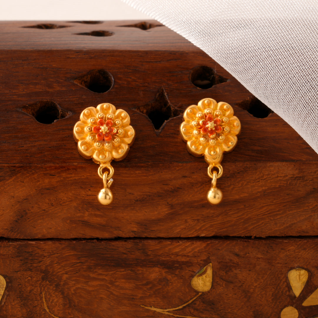 Flower Design Golden Drop Earrings