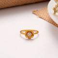 Blooming Flower White Stone Golden Ring