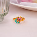 Pink Enamel Heart-Floral Silver Ring