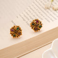 Floral Antique Silver Golden Kundan Stud