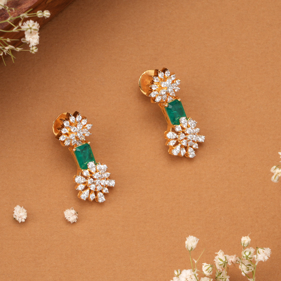 Halo Emerald with Floral Swarovski Earrings