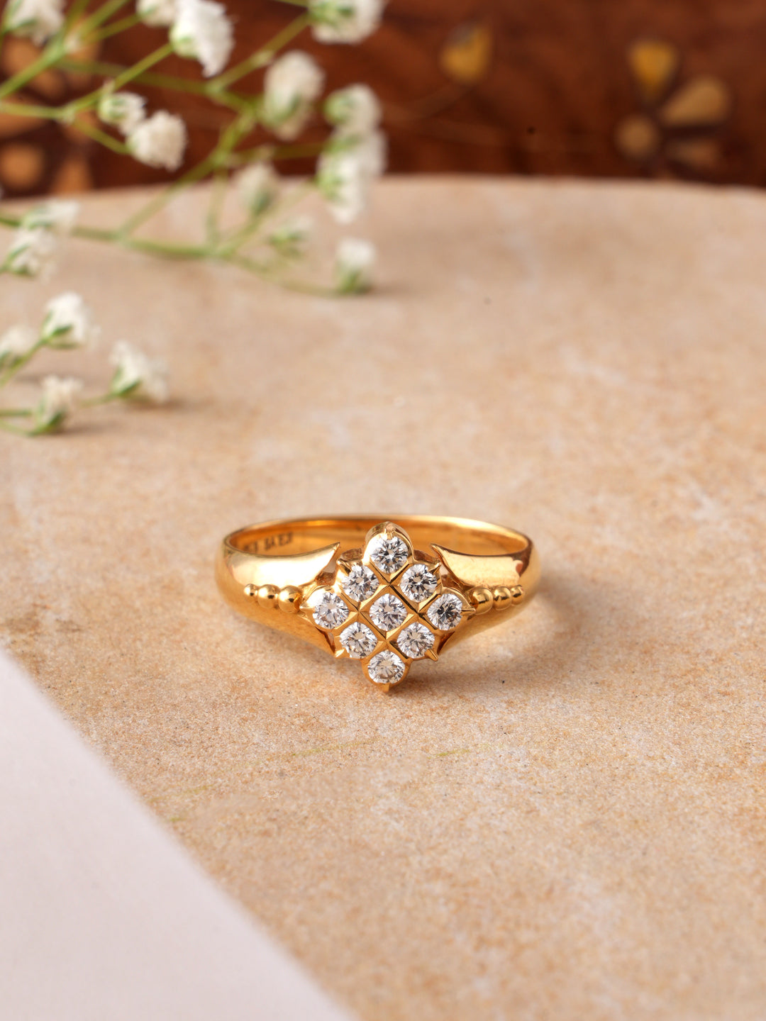 Grid Style Diamond Cluster Gold Ring