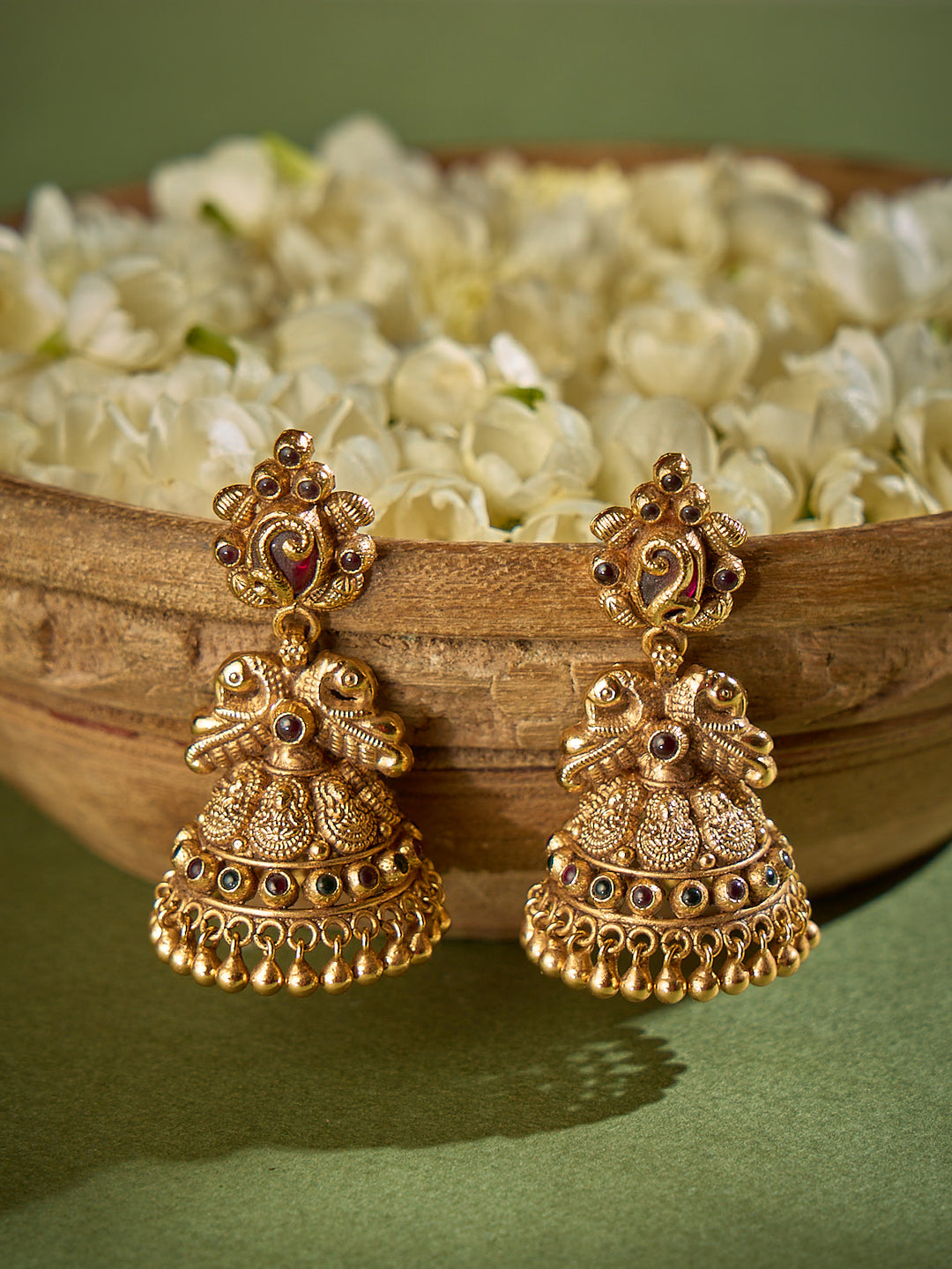 Traditional Ruby with Lakshmi Nagas Jhumka