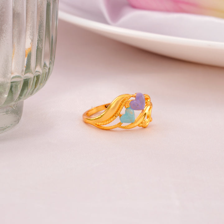 Double Heart Gold Plated Silver Ring