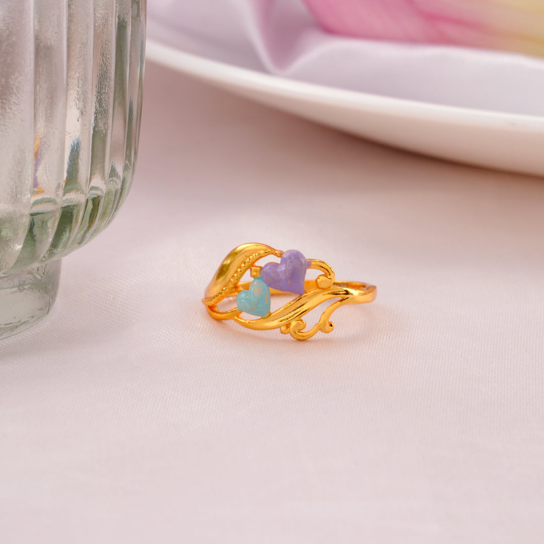 Double Heart Gold Plated Silver Ring