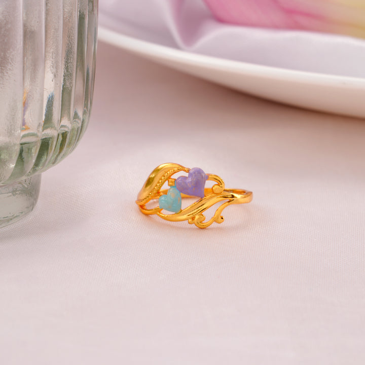 Double Heart Gold Plated Silver Ring