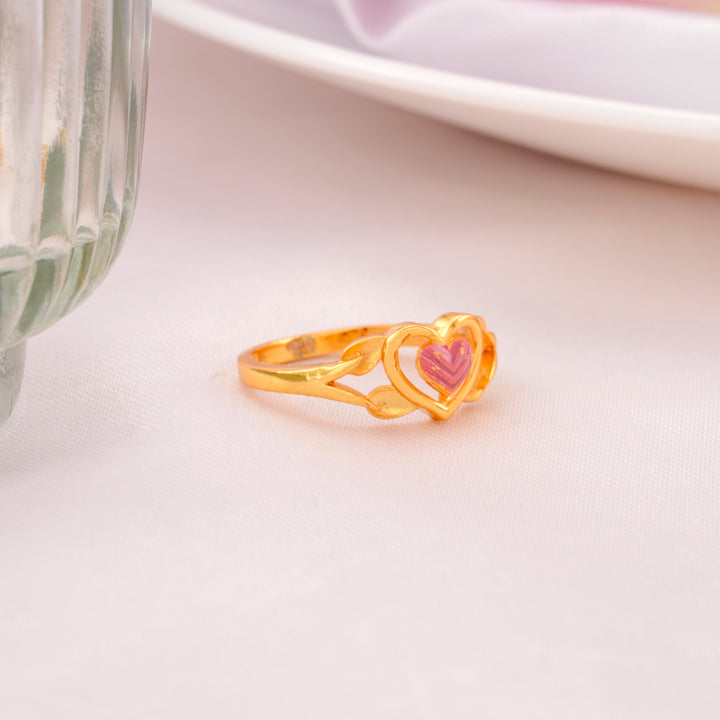 Pink Heart Brass Gold Plated Ring