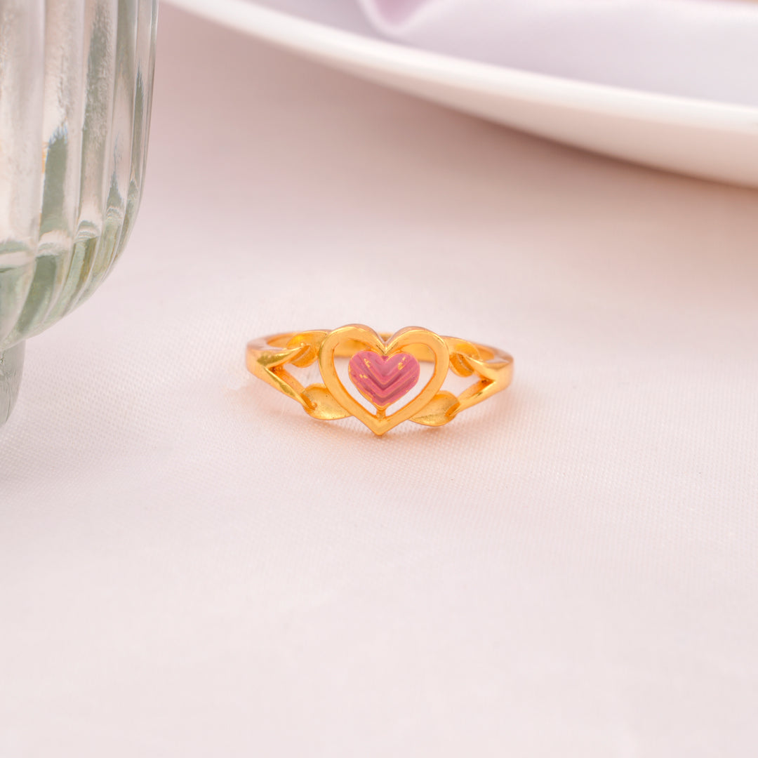 Pink Heart Brass Gold Plated Ring