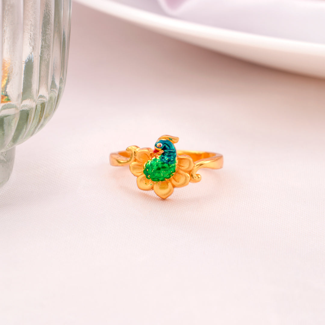 Royal Peacock Style Silver Golden Ring