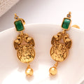 Elegant Emerald Dual Peacock Lakshmi Golden Earrings