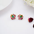 Emerald Ruby Lotus Gold Plated Stud