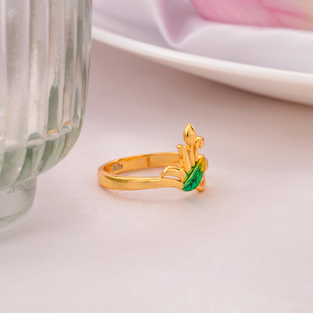 Leaf Shape Women's Golden Silver Ring