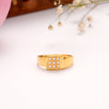 Square Pattern White Stone Golden Ring